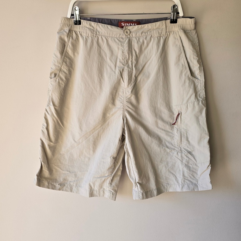 Simms COR3 Mens Fishing Shorts Tan Nylon Cargo Quick Dry Hiking Size Large